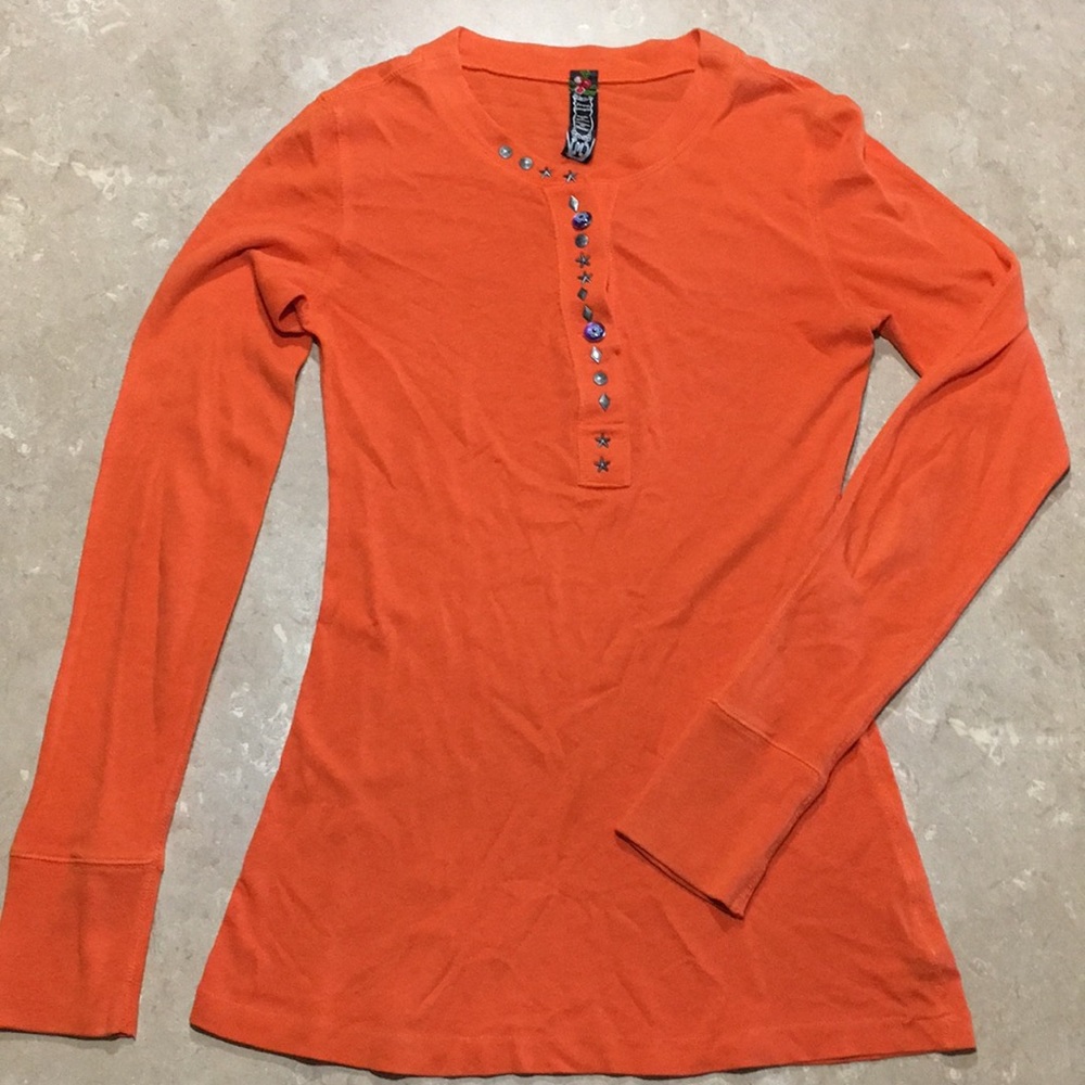 Free People Pumpkin Orange embellished Henley